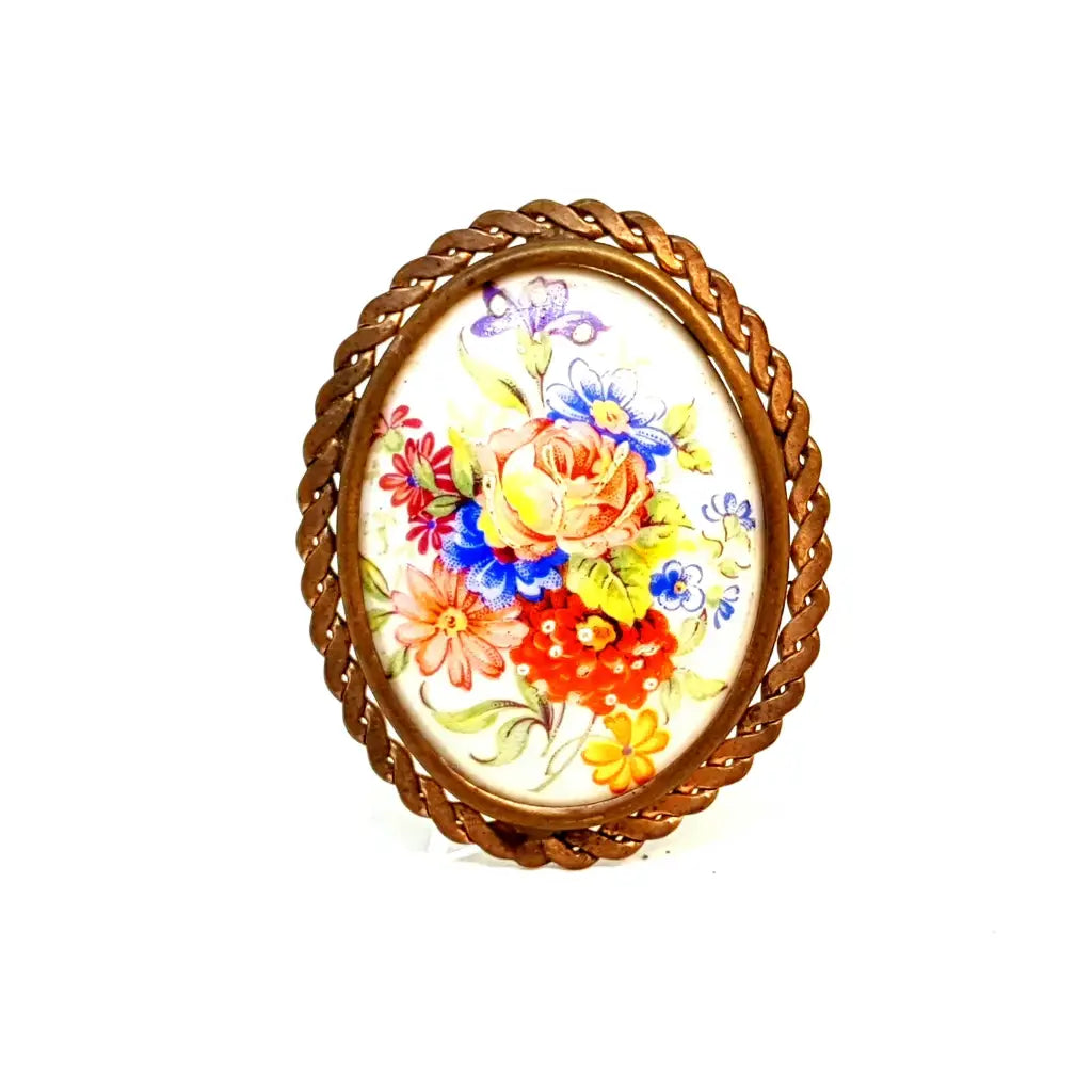 Broche vintage limoges de joyería francesa para mujer pintura porcelana.