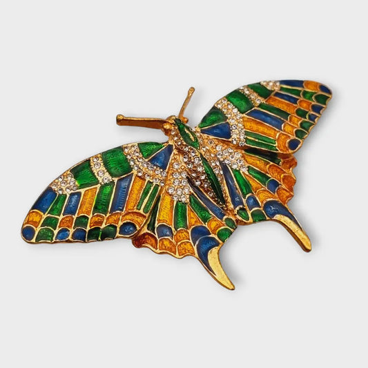 Broche vintage de mariposa con brillantes y esmaltes colores para mujer