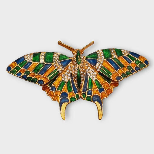 Broche vintage de mariposa con brillantes y esmaltes colores para mujer