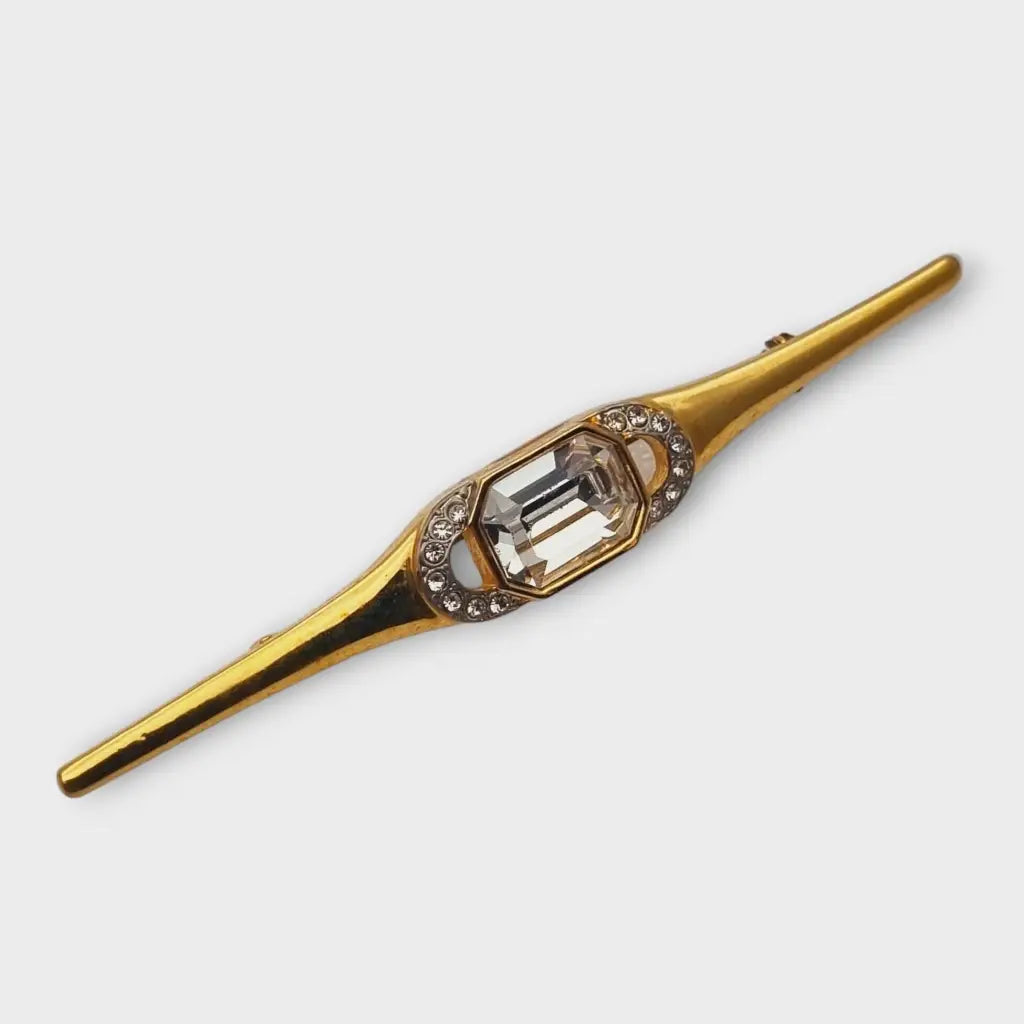 Broche vintage para mujer broche dorado alargado con brillantes diamantes
