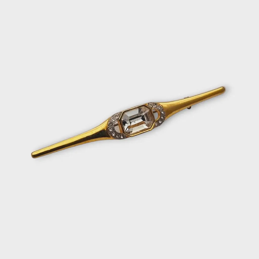 Broche vintage para mujer broche dorado alargado con brillantes diamantes