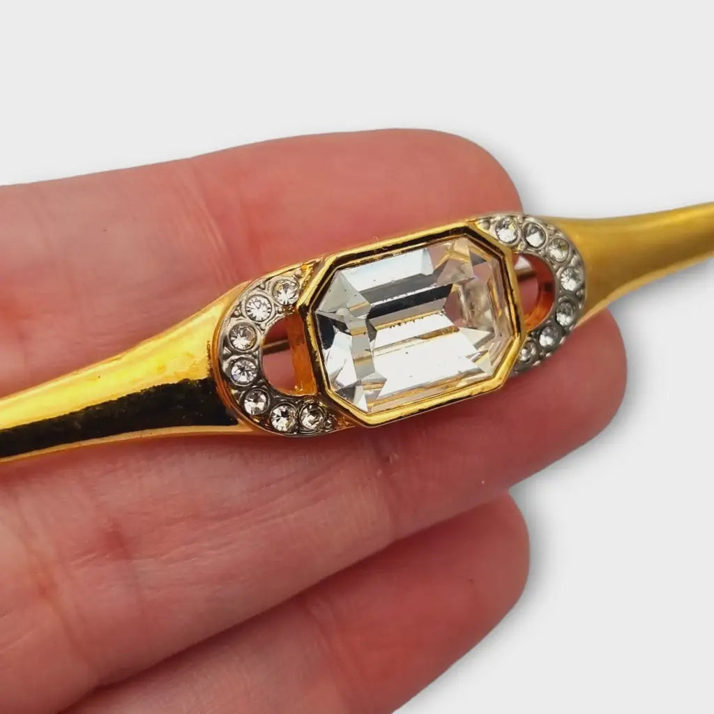 Broche vintage para mujer broche dorado alargado con brillantes diamantes