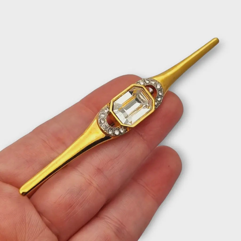 Broche vintage para mujer broche dorado alargado con brillantes diamantes