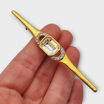 Broche vintage para mujer broche dorado alargado con brillantes diamantes
