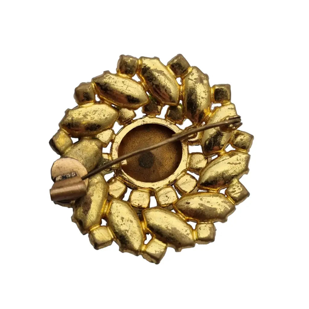 Broche vintage con pedrería verde destellos arcoíris original de los años