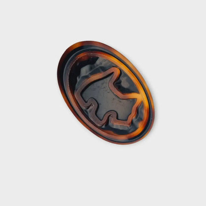 Broche vintage de perro británico ovalado en tonos marrones grandes original