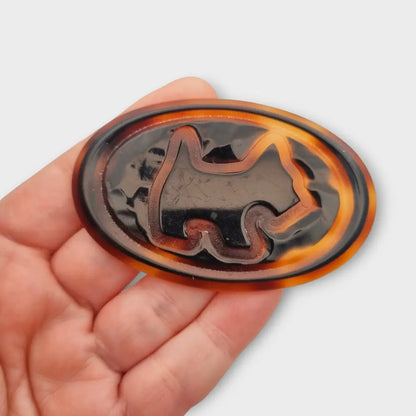 Broche vintage de perro británico ovalado en tonos marrones grandes original