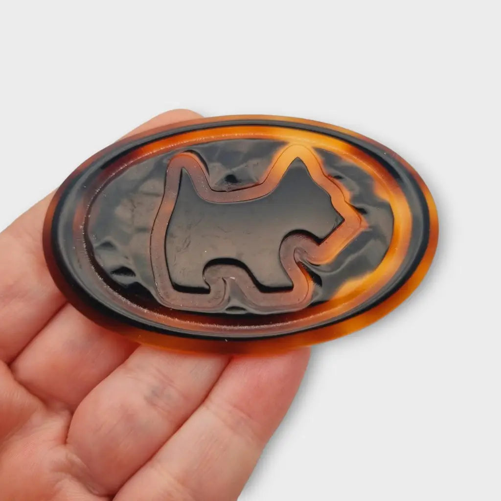 Broche vintage de perro británico ovalado en tonos marrones grandes original