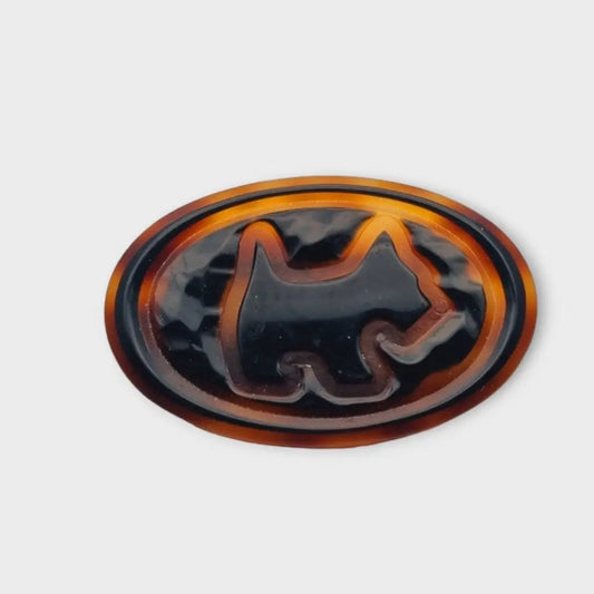 Broche vintage de perro británico ovalado en tonos marrones grandes original