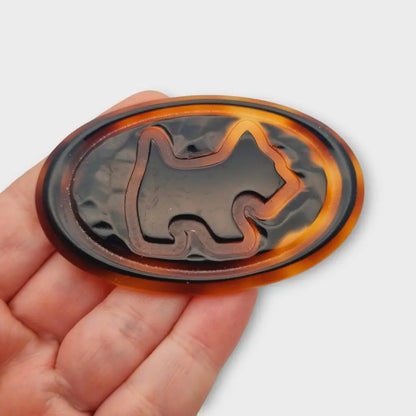 Broche vintage de perro británico ovalado en tonos marrones grandes original