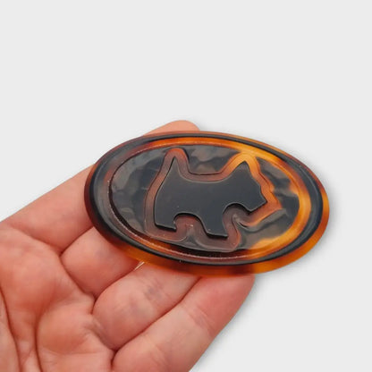 Broche vintage de perro británico ovalado en tonos marrones grandes original