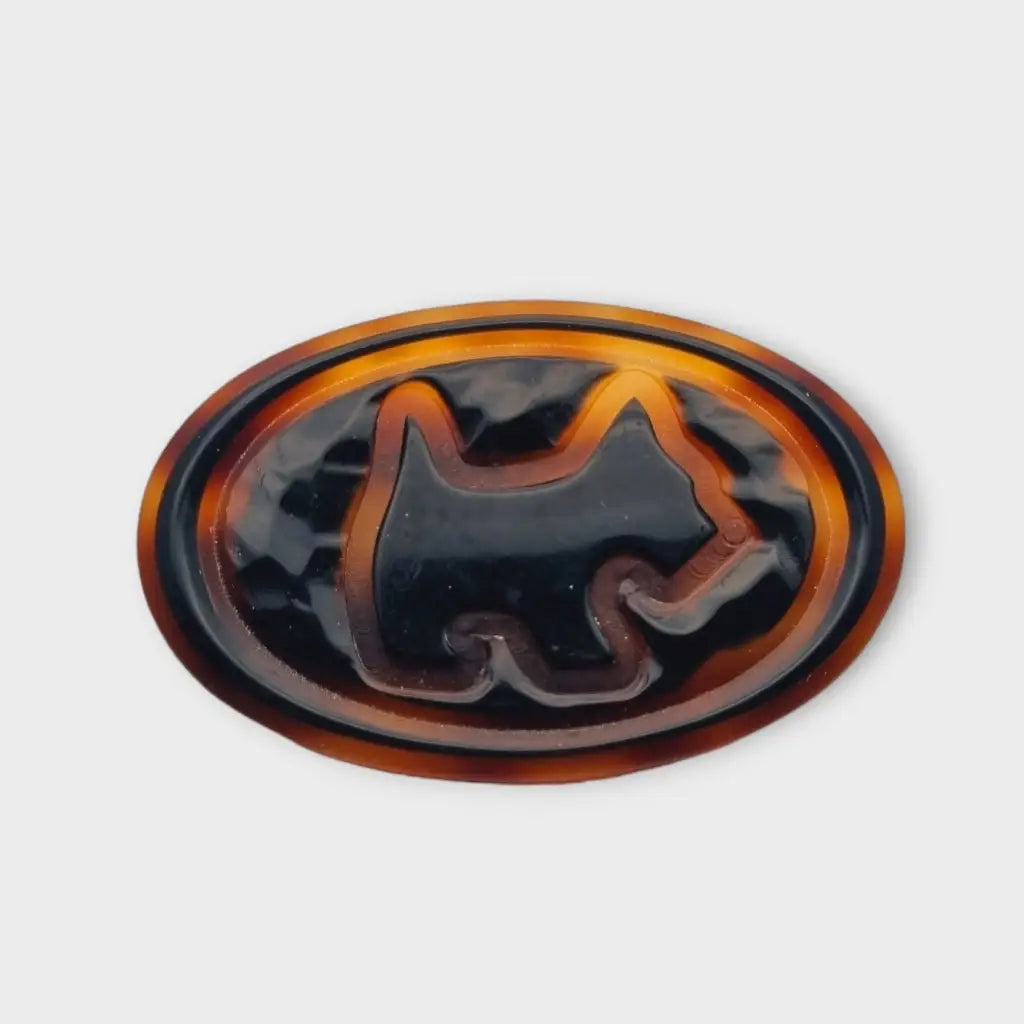 Broche vintage de perro británico ovalado en tonos marrones grandes original