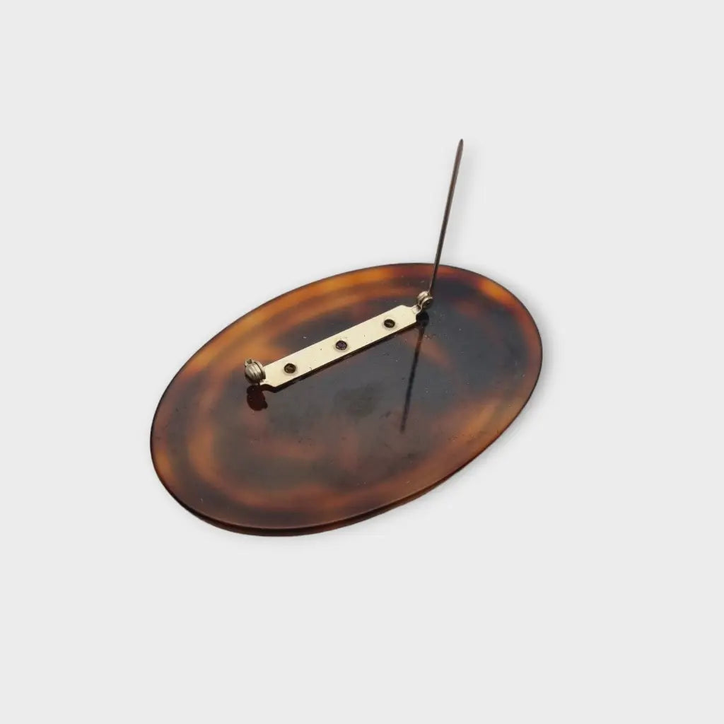 Broche vintage de perro británico ovalado en tonos marrones grandes original