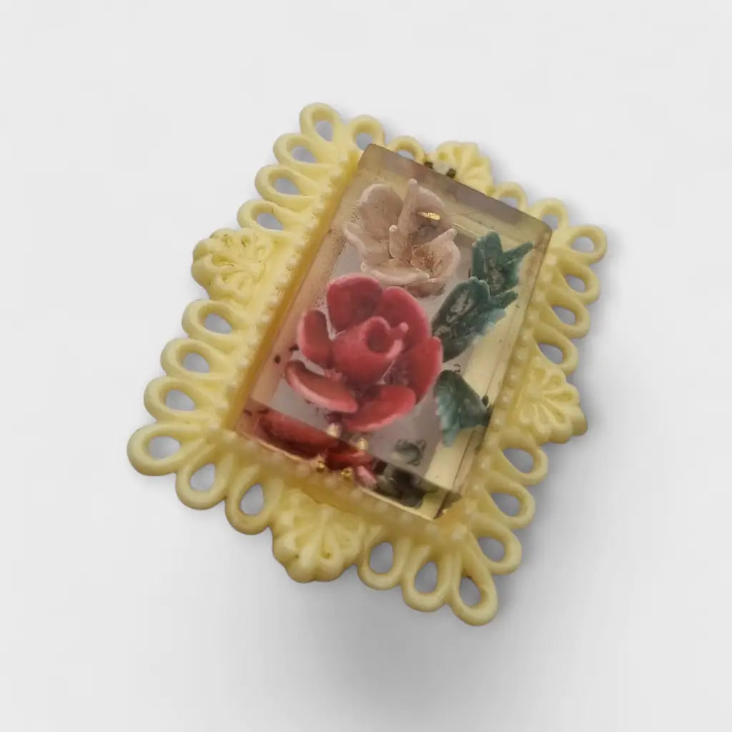 Broche vintage en plástico y resina con flores encapsuladas Bisutería retro