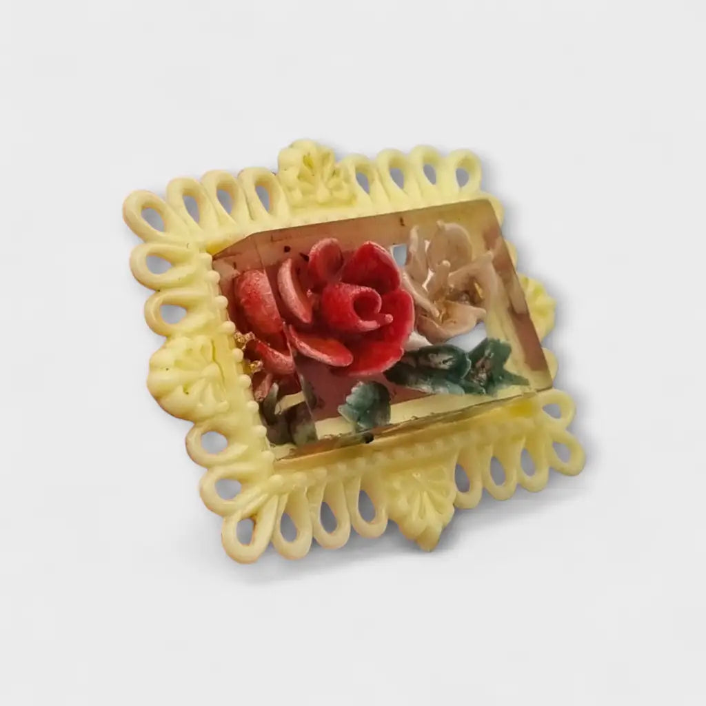 Broche vintage en plástico y resina con flores encapsuladas Bisutería retro