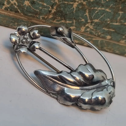 Broche vintage de plata broche flor diseño original. Años 60. Pin.