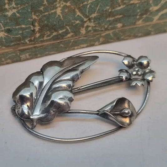 Broche vintage de plata broche flor diseño original. Años 60. Pin.