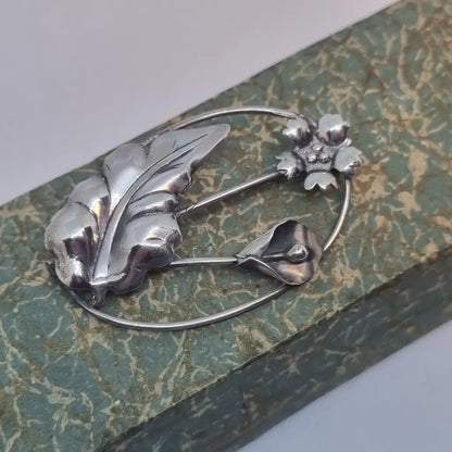 Broche vintage de plata broche flor diseño original. Años 60. Pin.