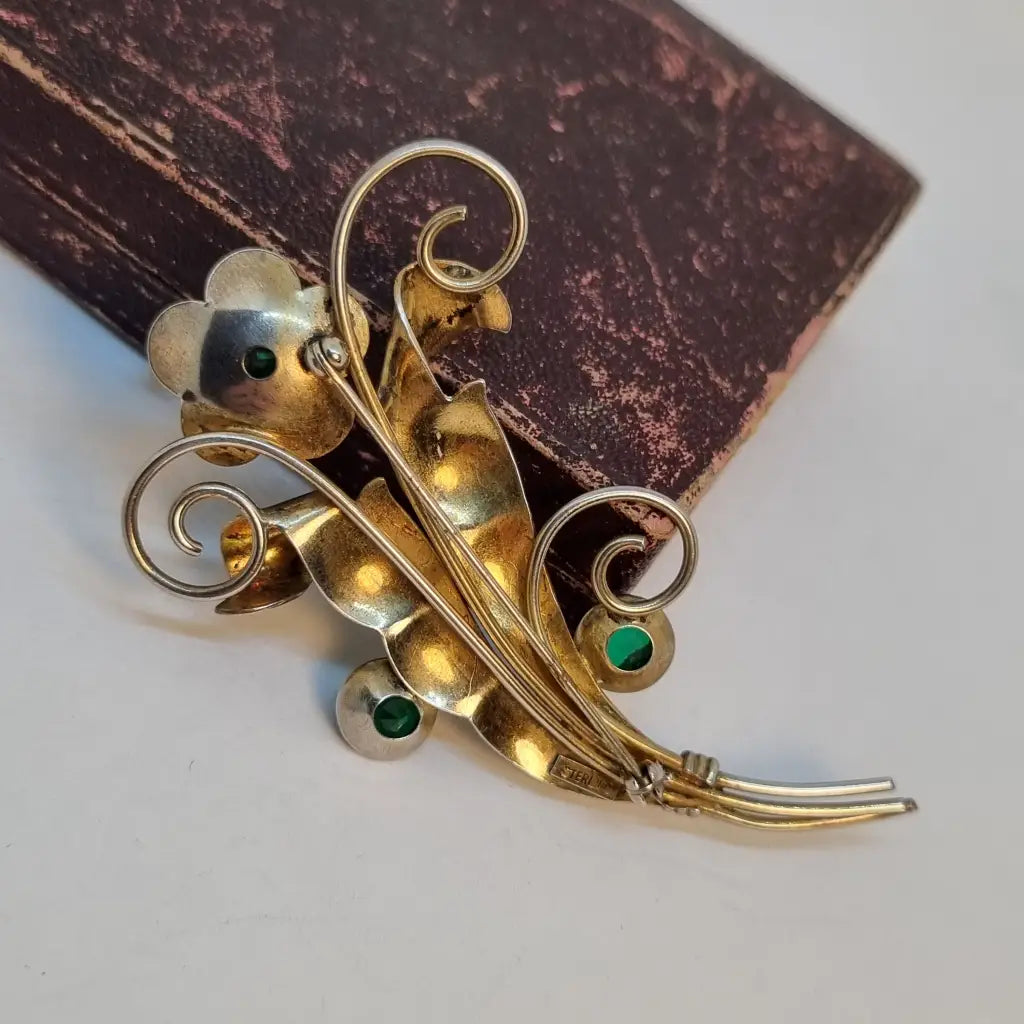 Broche vintage de plata broche flor diseño original. Años 80. Pin.