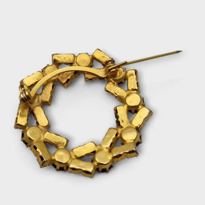 Broche vintage redondo de brillantes diamantes verdes y negros. Regalos retro