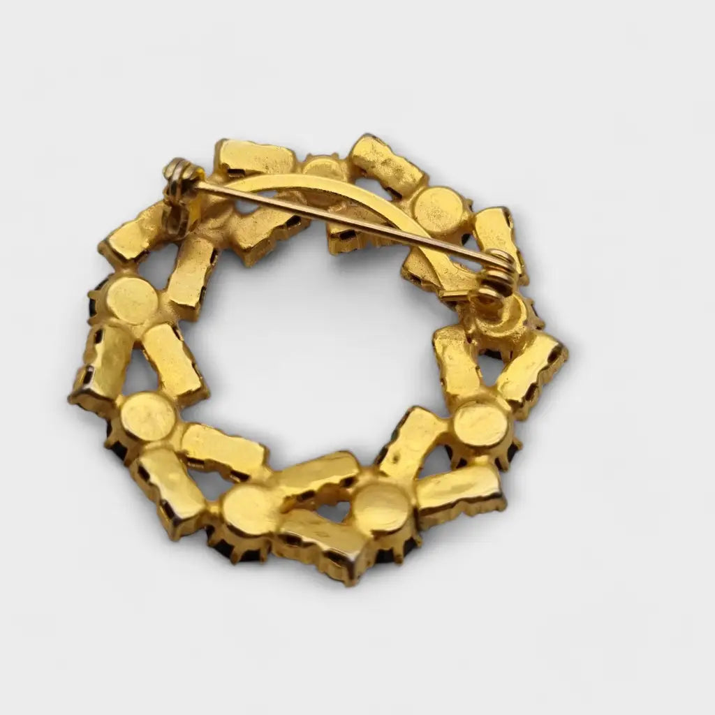 Broche vintage redondo de brillantes diamantes verdes y negros. Regalos retro