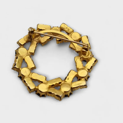 Broche vintage redondo de brillantes diamantes verdes y negros. Regalos retro