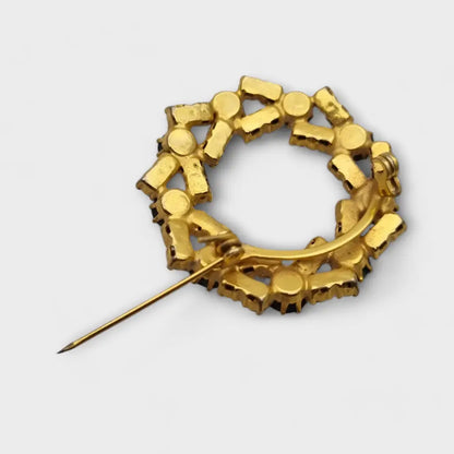 Broche vintage redondo de brillantes diamantes verdes y negros. Regalos retro