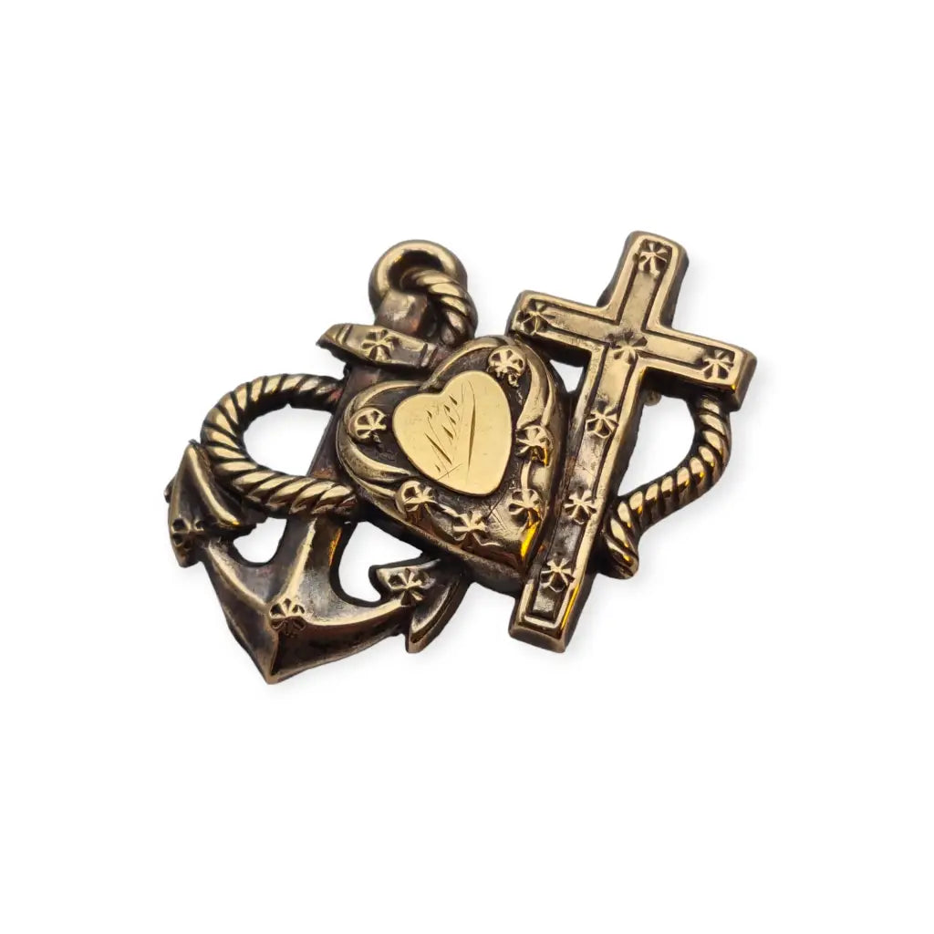 Broche Victoriano Sweetheart: corazón cruz y ancla dorado regalos de mujeres.