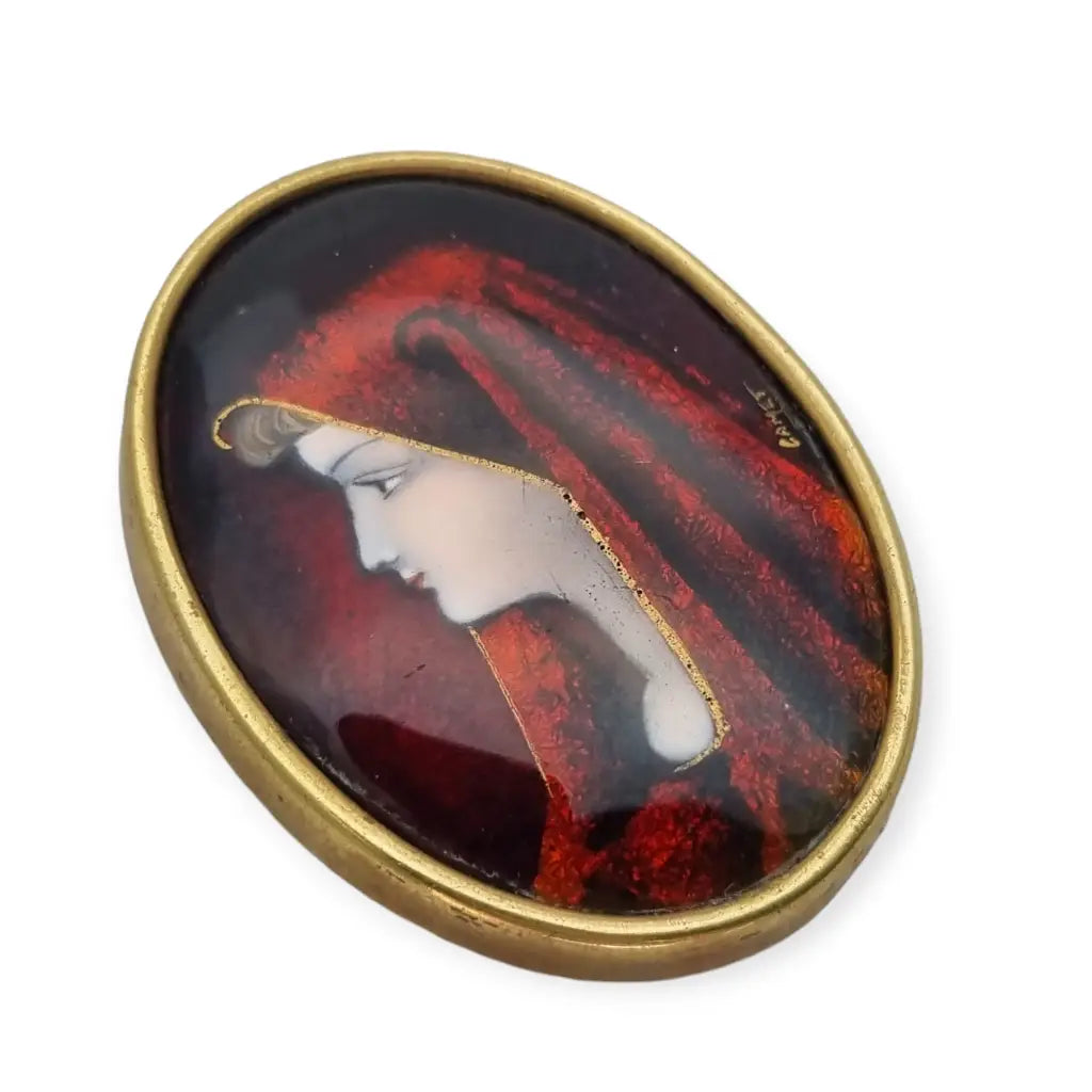 Broche victoriano de Santa Fabiola firmado CAMET joya colección 1900.