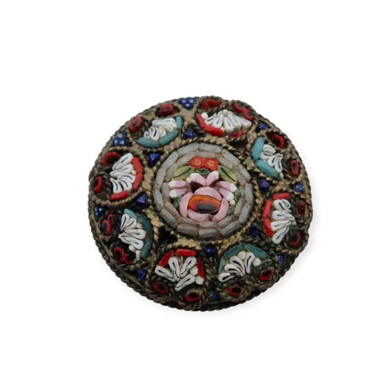 Broche de micro mosaico redondo italiano vintage para mujer 1960.