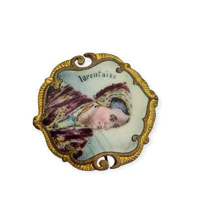 Broche francés de dama en metal dorado y esmaltado firmado Tarentaise 1900.