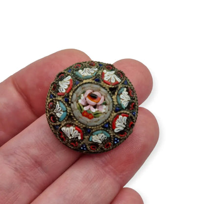 Broche de micro mosaico redondo italiano vintage para mujer 1960.