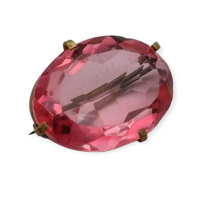 Broche vintage art decó de piedra rosa 1940-50 regalo ideal para mujeres.