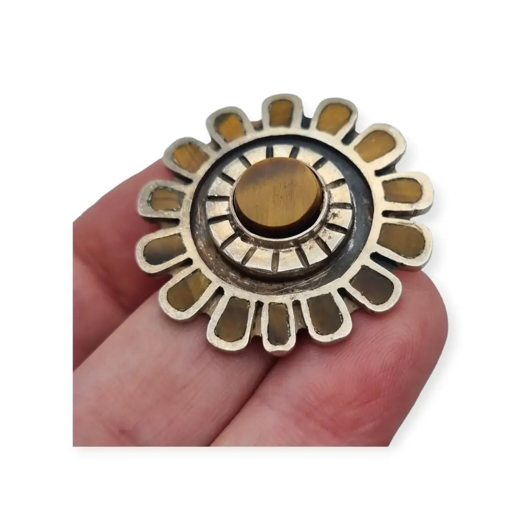 Broche Cecilia Toño de Plata y Ojo Tigre Colgante flor sol nº 100 Mexico.