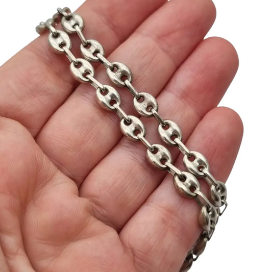Cadena vintage de plata eslabón calado estilo ancla cierre mosquetón marcada