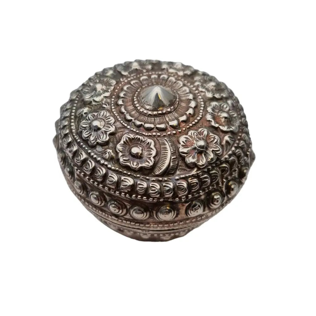 Caja de plata ley joyas orientales repujadas caja vintage con flores grabadas