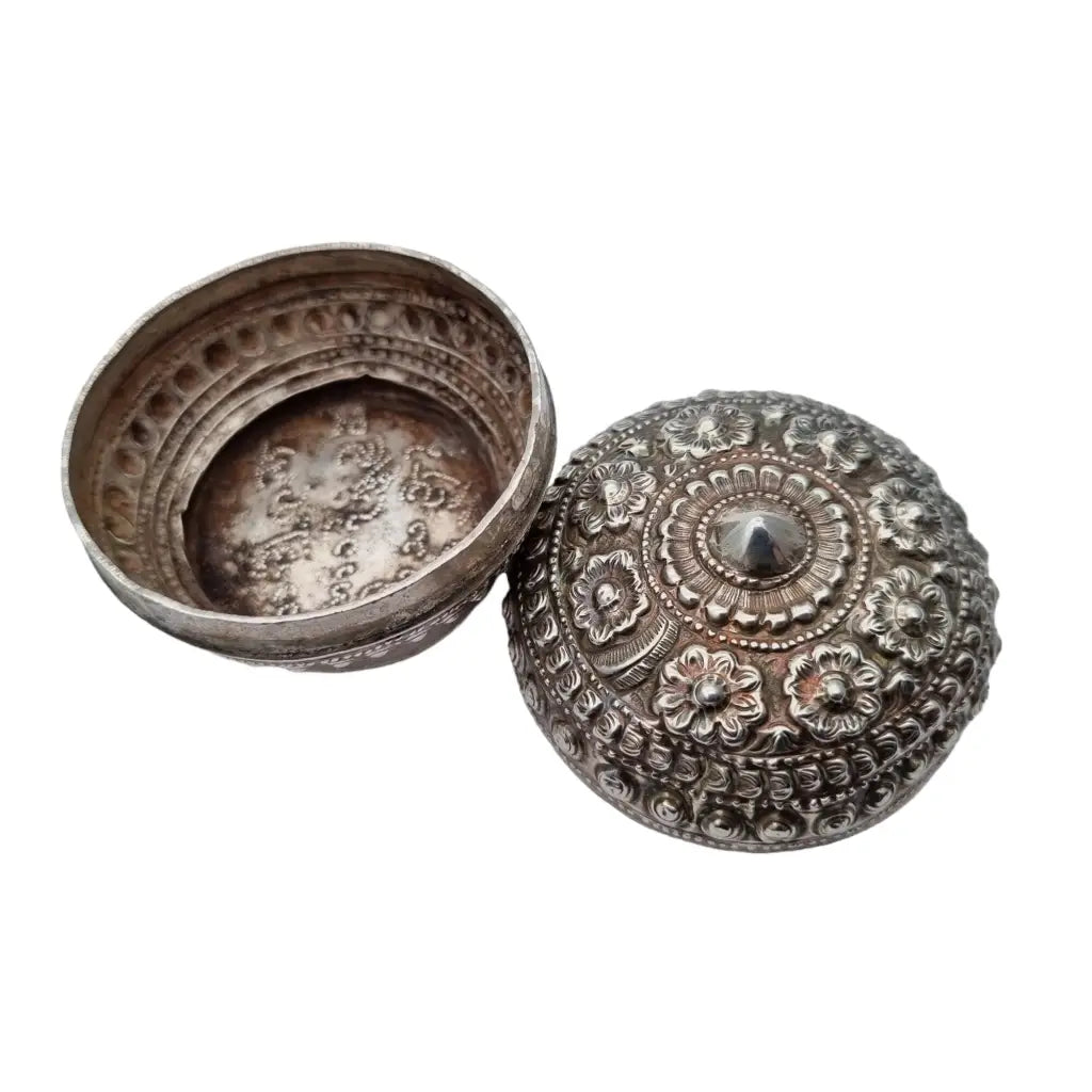 Caja de plata ley joyas orientales repujadas caja vintage con flores grabadas