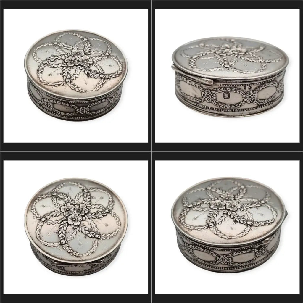 Caja francesa en plata maciza Minerva 950 Hénin & Cie grabado floral relieve