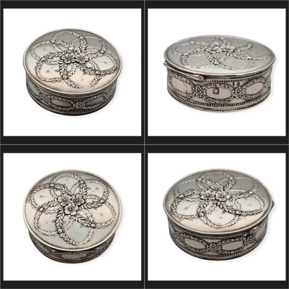 Caja francesa en plata maciza Minerva 950 Hénin & Cie grabado floral relieve