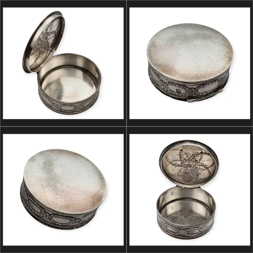 Caja francesa en plata maciza Minerva 950 Hénin & Cie grabado floral relieve