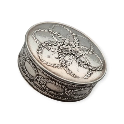Caja francesa en plata maciza Minerva 950 Hénin & Cie grabado floral relieve