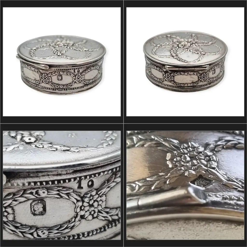 Caja francesa en plata maciza Minerva 950 Hénin & Cie grabado floral relieve