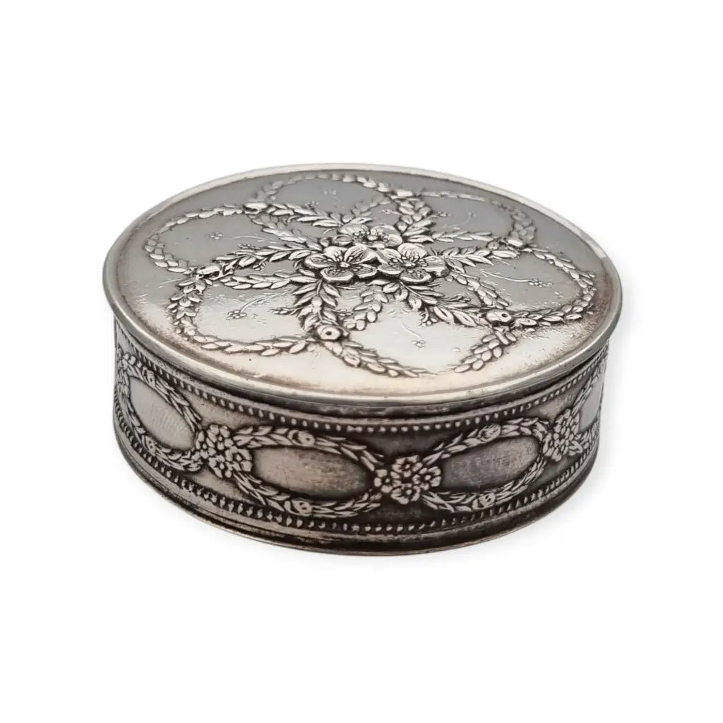 Caja francesa en plata maciza Minerva 950 Hénin & Cie grabado floral relieve