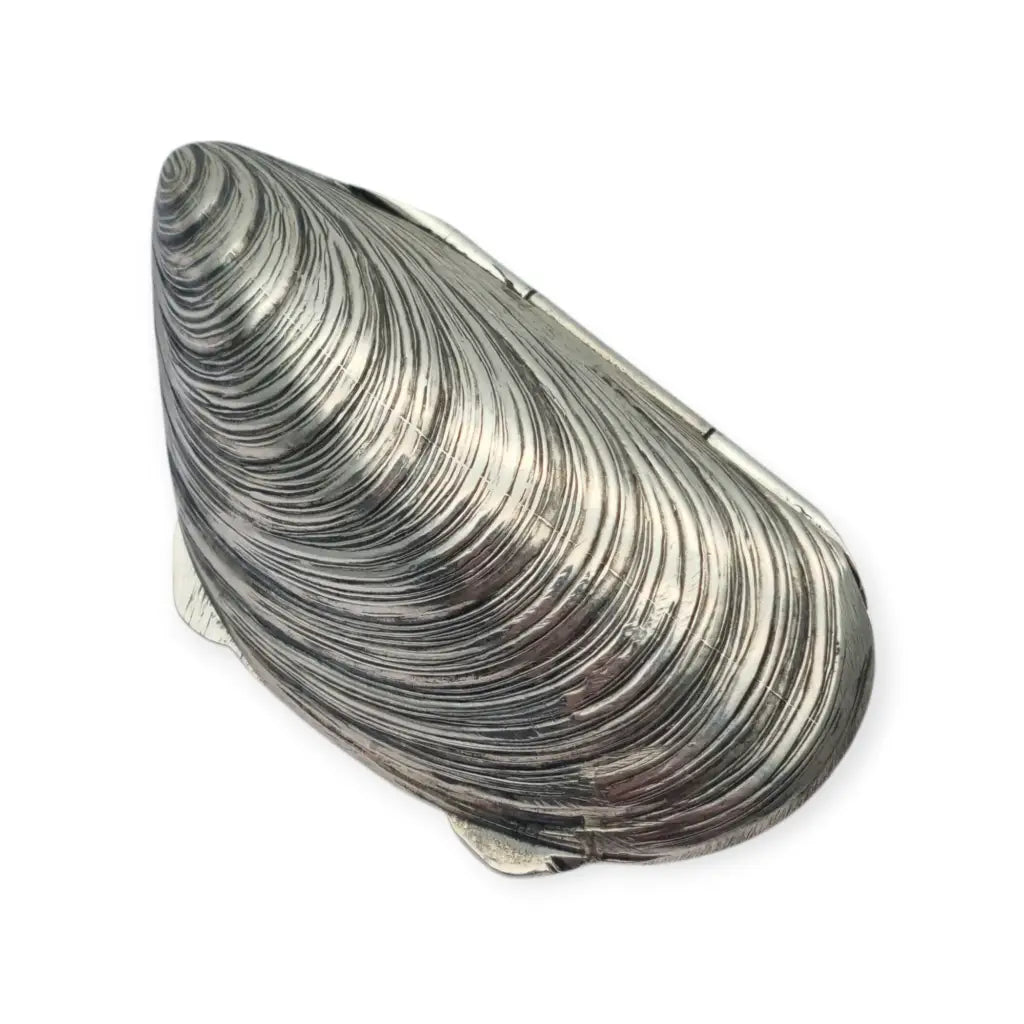 Caja de plata 800 vintage con forma mejillón cofre concha marina años