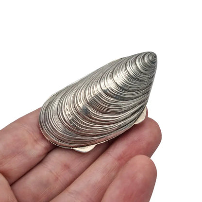 Caja de plata 800 vintage con forma mejillón cofre concha marina años