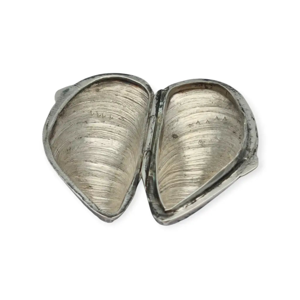 Caja de plata 800 vintage con forma mejillón cofre concha marina años