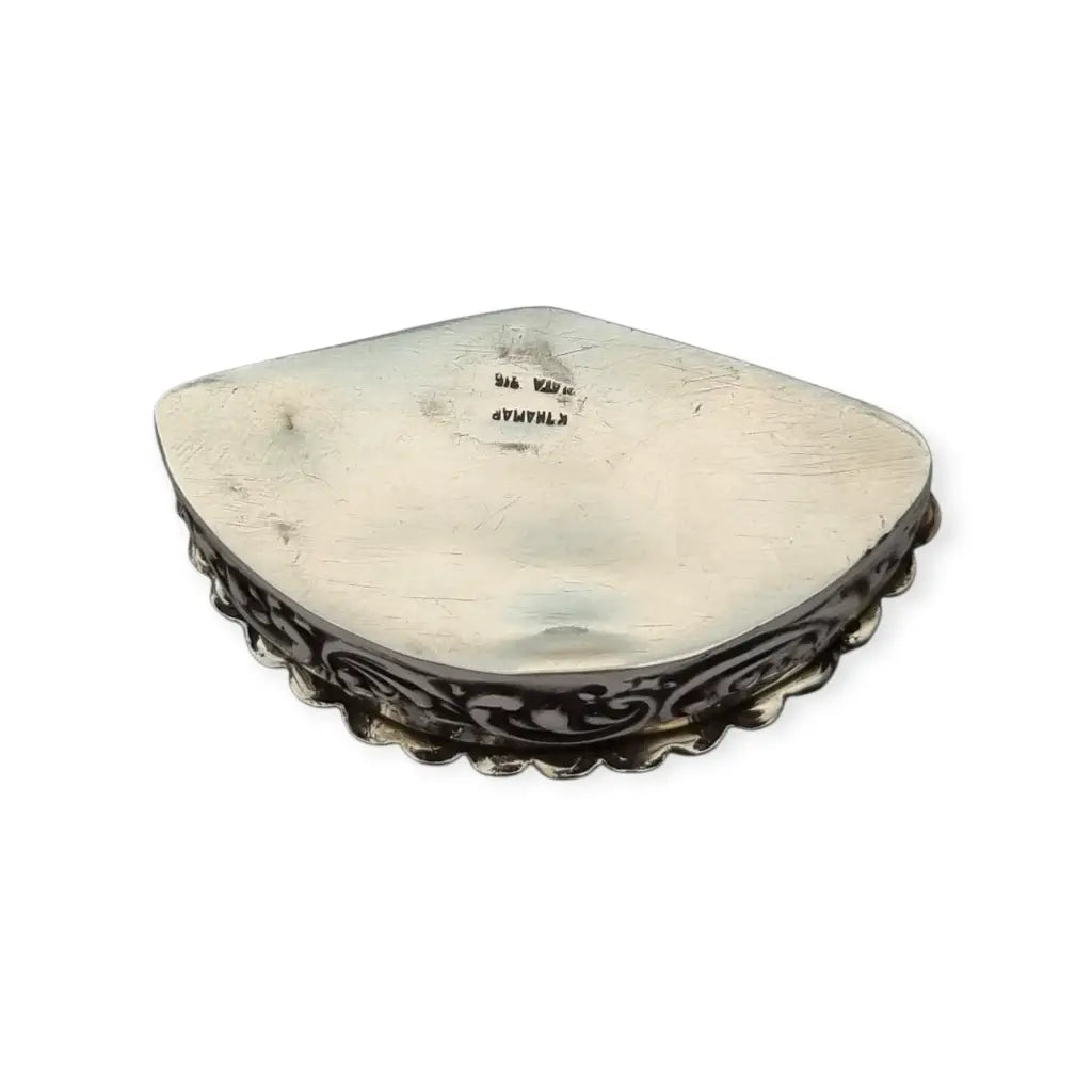 Caja de plata 915 con forma abanico floral grabada fabricación contemporánea