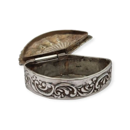 Caja de plata 915 con forma abanico floral grabada fabricación contemporánea