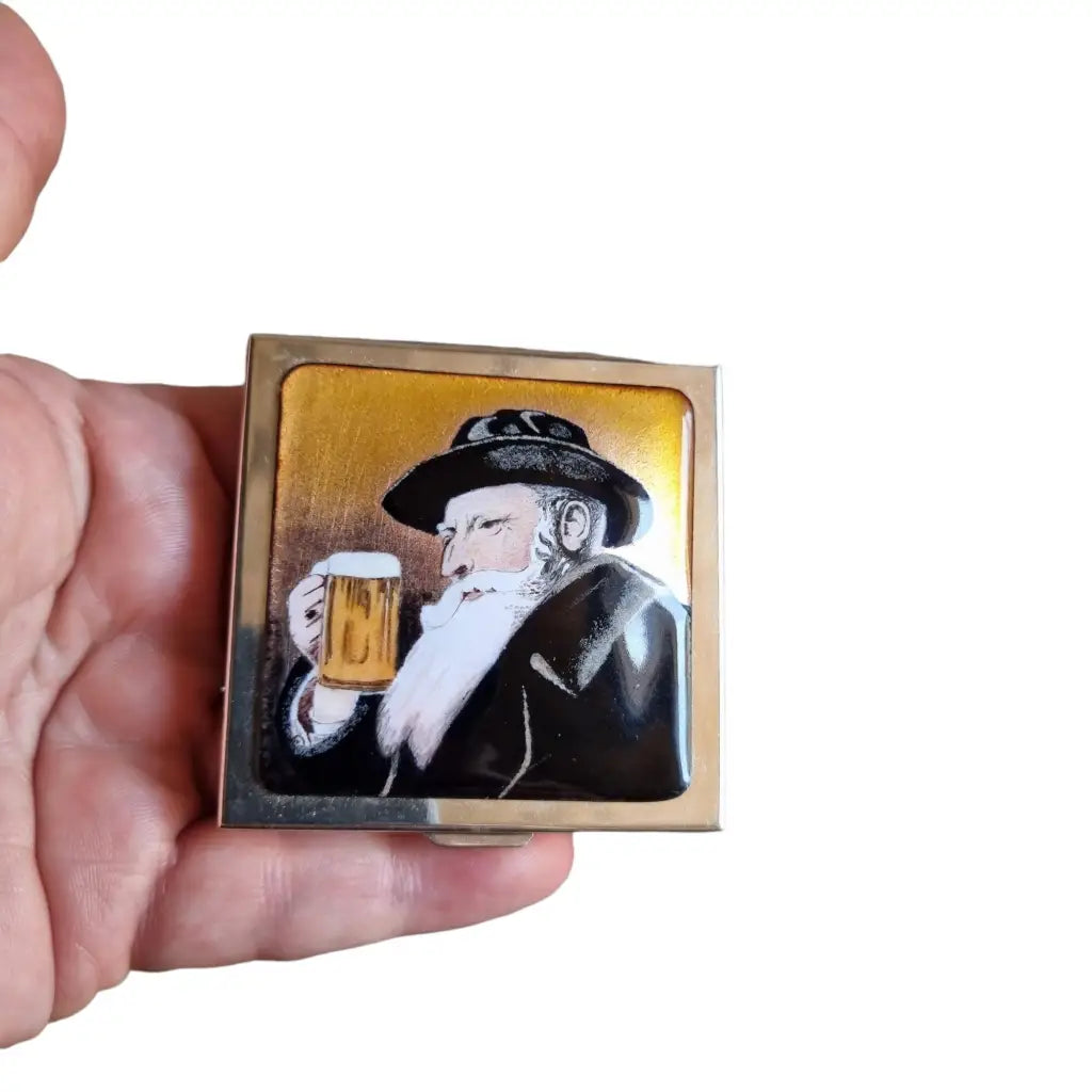 Caja de plata con esmalte publicitario cerveza para coleccionista Miniatura