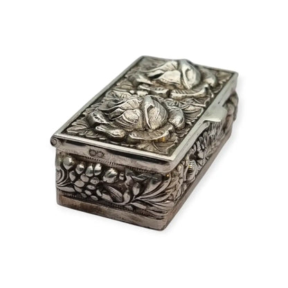 Caja de plata Inglesa la marca Ari D. Norman con rosas repujadas Londres